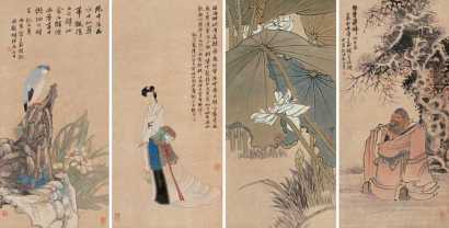 任伯年 胡公寿 戊辰（1868）年作 神寿图（四幅） 屏轴